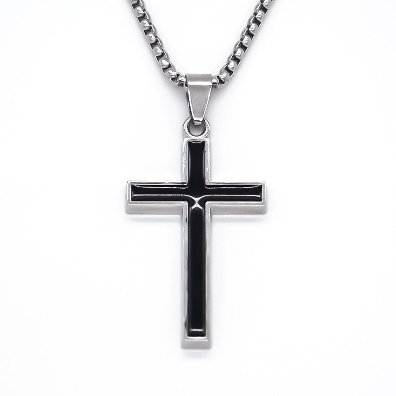 Wholesale Street Punk Cross Pendant Necklace Silver Black Trendy Jewelry Accessory Boutique Resale Gift