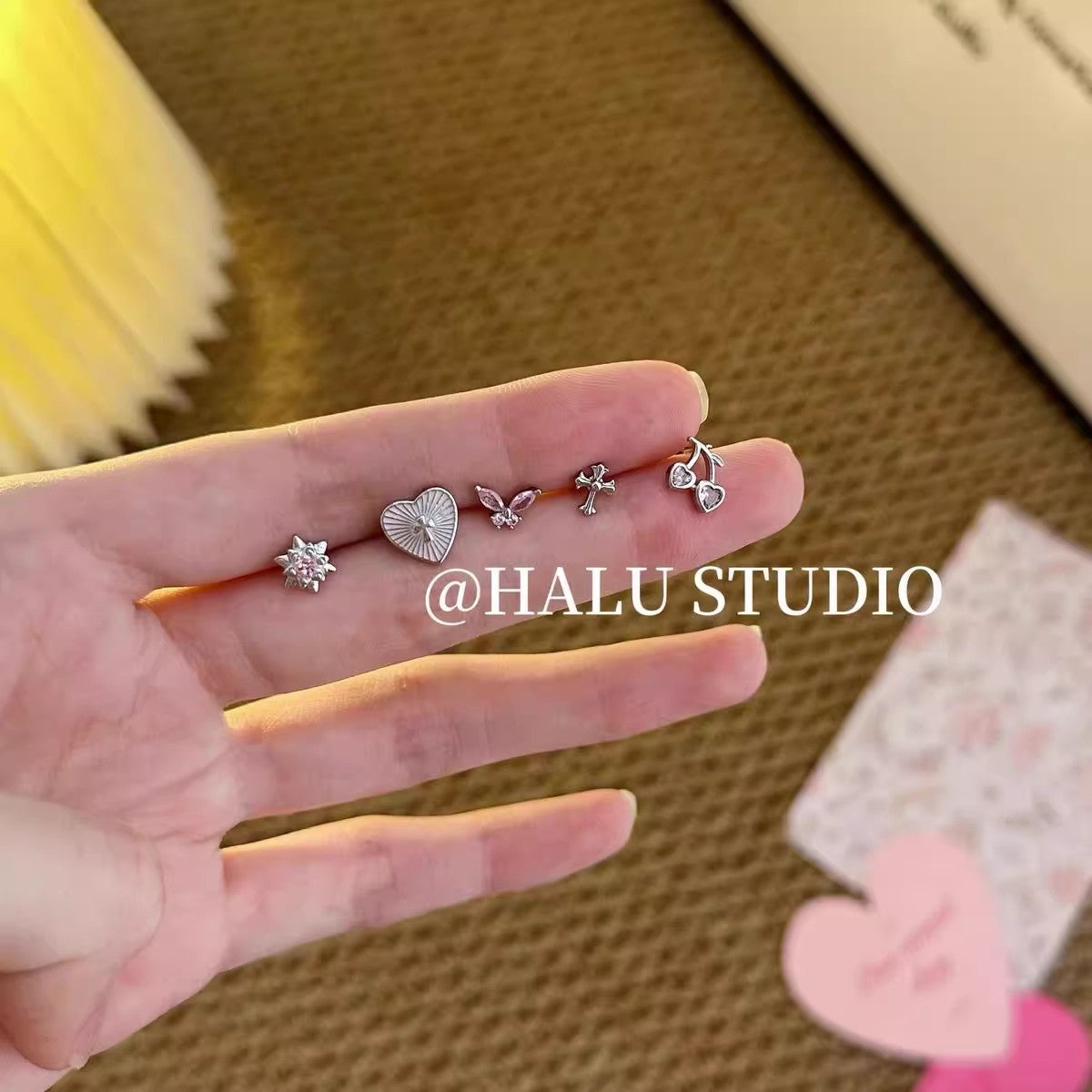 Wholesale Titanium Steel pink heart all-match earrings