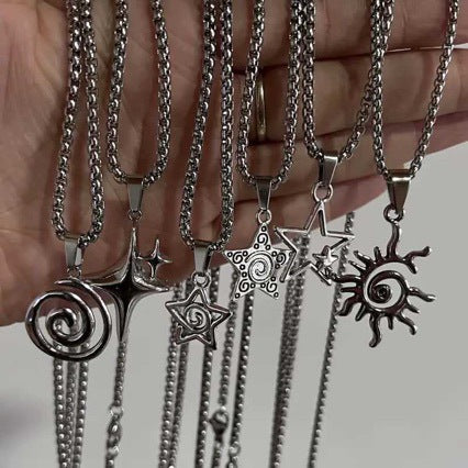 Wholesale Gothic Cross Double Star Alloy Necklace for Couples Fashion Jewelry Accessory Gift