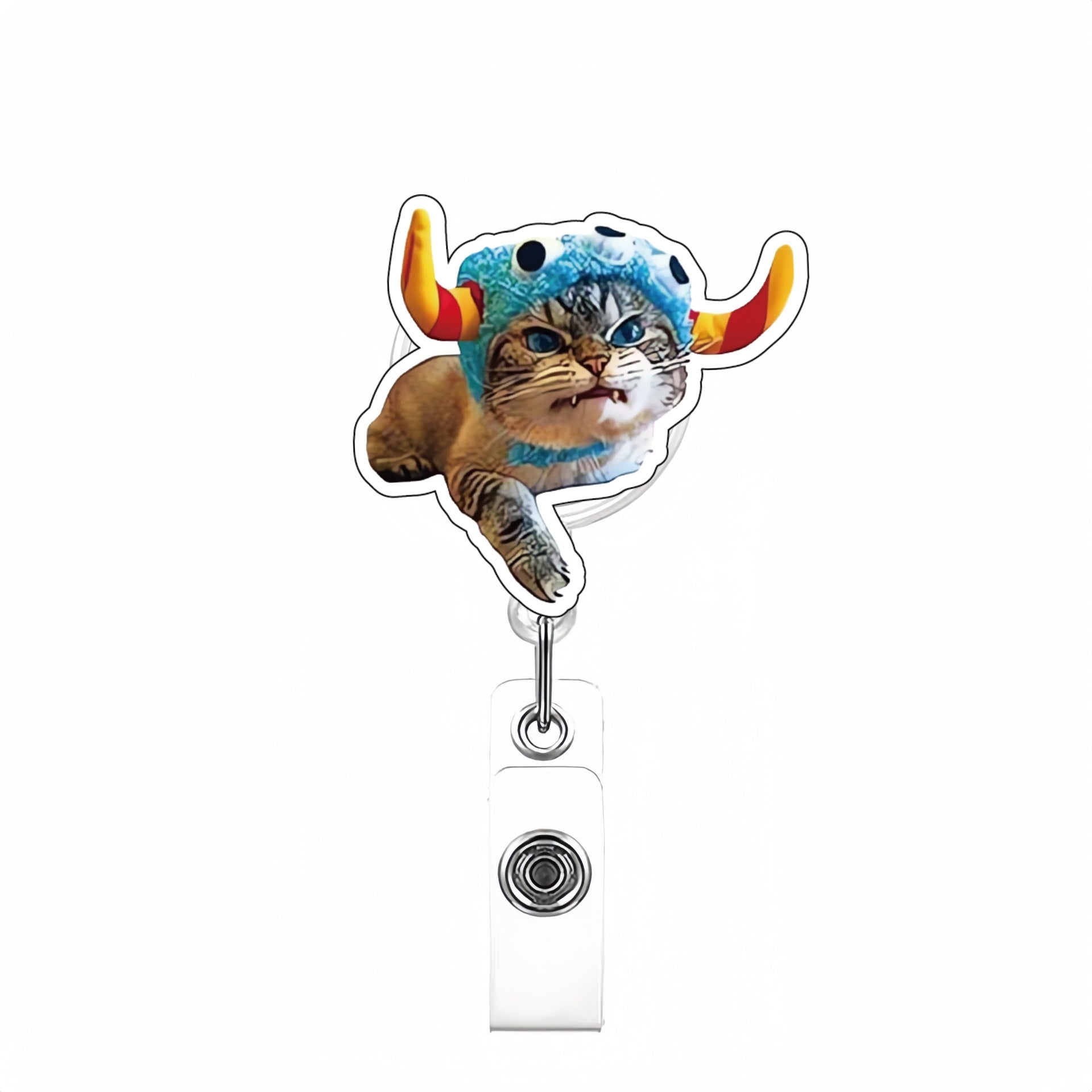 Wholesale Cute Cat Acrylic Retractable Rotating Badge Keychain