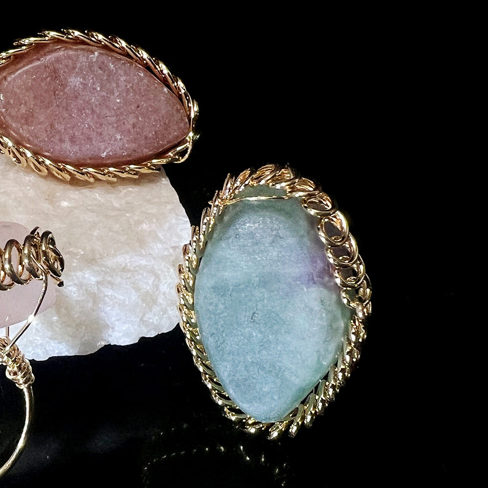 Wholesale  natural stone crystal self-healing handmade egg-shaped ring