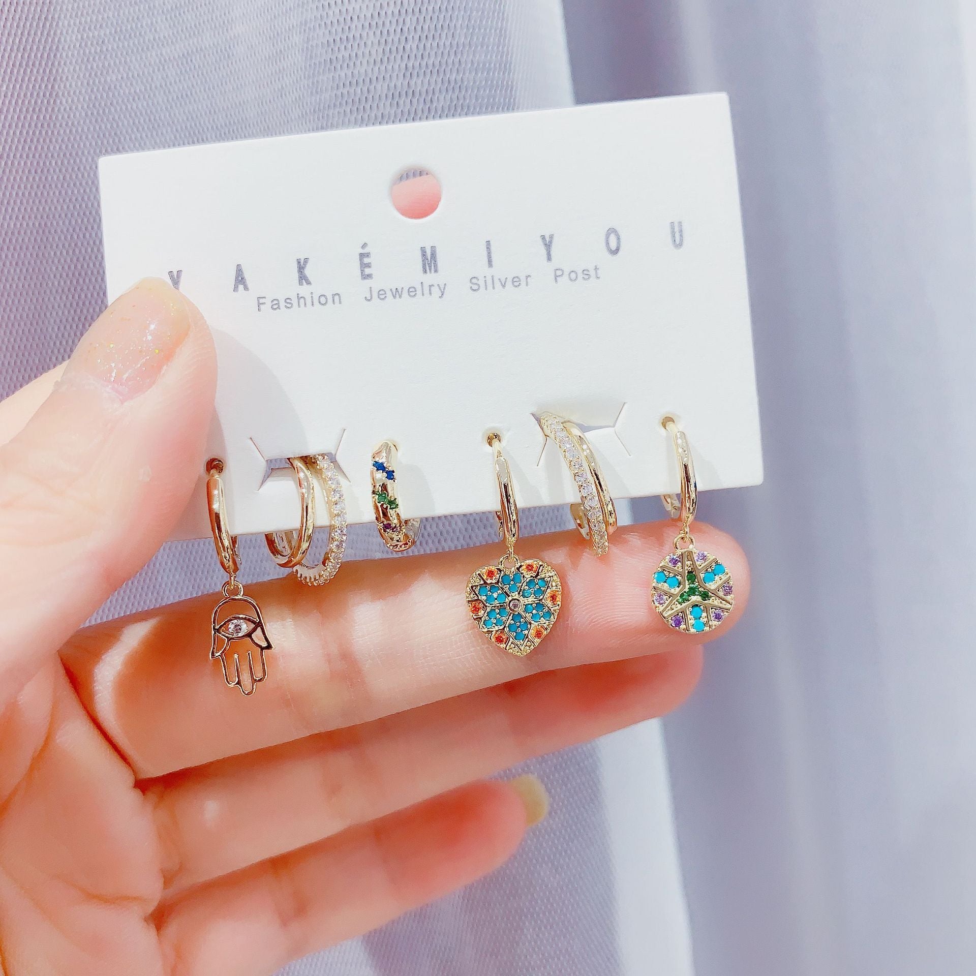 Wholesale Retro color zirconium micro earrings set