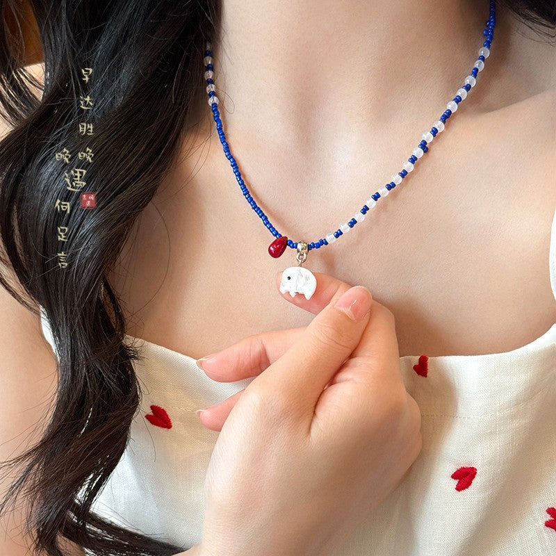 Wholesale Cartoon Elephant and Cat Beaded Necklace