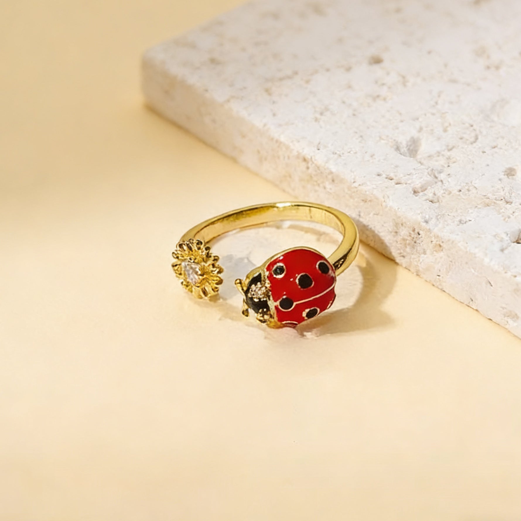 Wholesale Colorful Enamel Ladybug Ring Adjustable Open Insect Design Jewelry Accessory for Everyday Wear