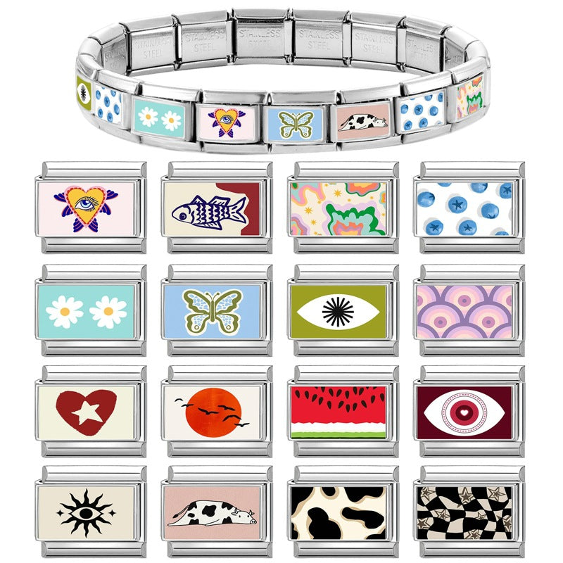 Wholesale 9mm Italian Charm Starter Bracelets DIY Heart Flower Evil Eye Series Stainless Steel Composable Bracelet