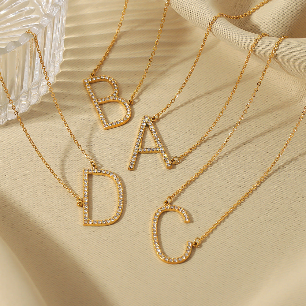 Wholesale Stainless steel letter pendant necklace diamond plated 18K gold  necklace