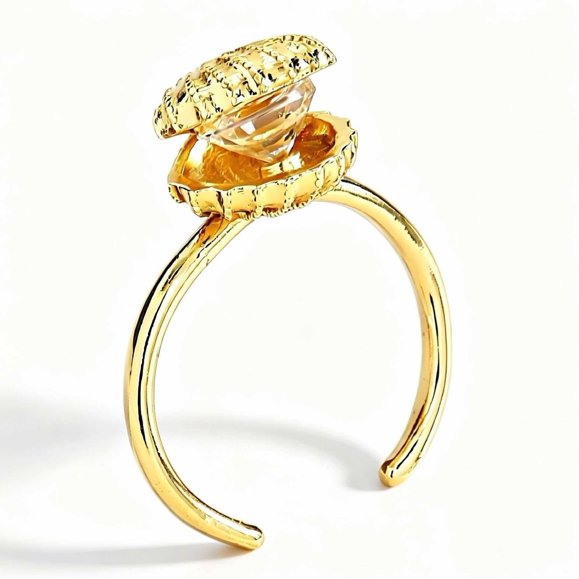 Wholesale Copper Pearl Zircon Shell Open Ring For Women Stylish Adjustable Jewelry Accessory Boutique Party Gift