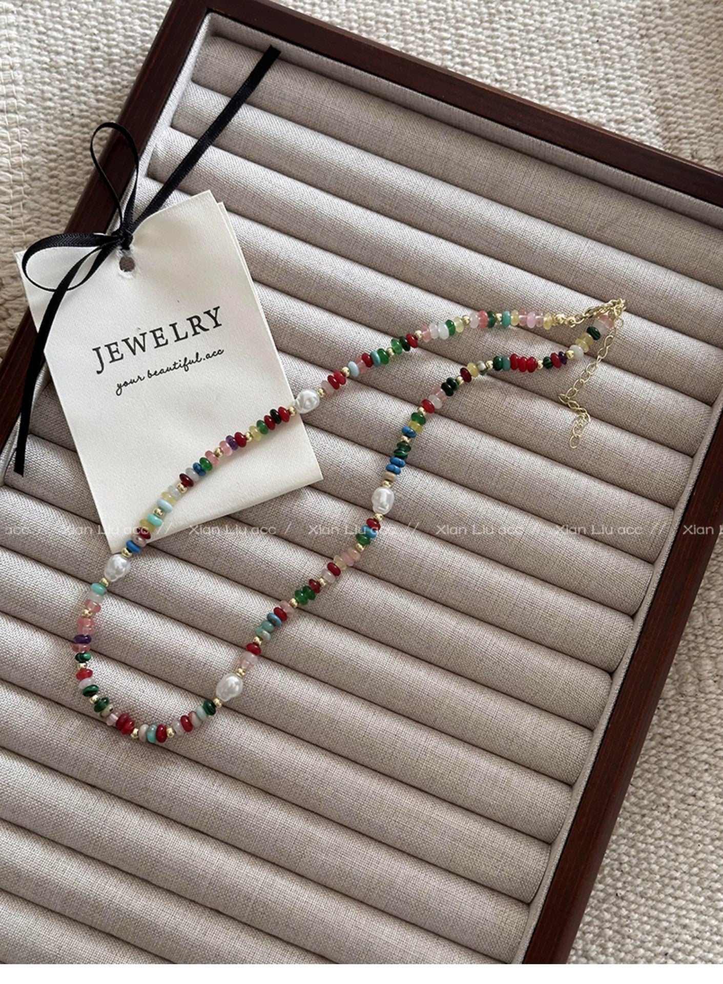 Wholesale Colorful Light Luxury Turquoise and Pearl Beaded Clavicle Necklace