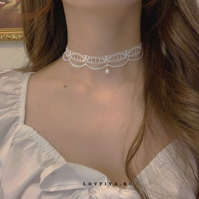 Wholesale  White Lace Pearl Neck Chain  Necklace