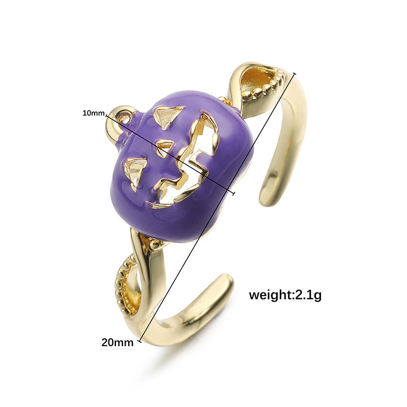 Wholesale Copper Drip Oil Pumpkin Ghost Face Ring  Funny Jewelry Accessory