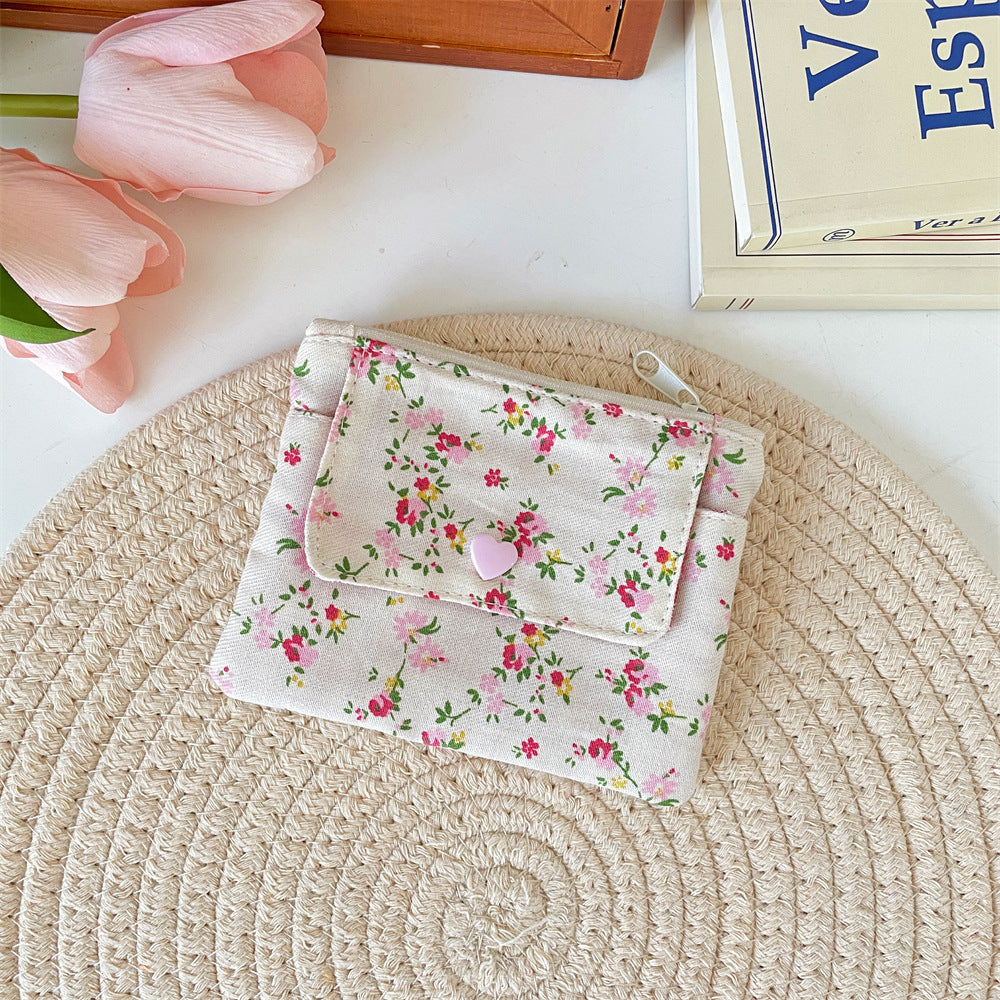 Wholesale Korean Style Flower Pattern Card Holder Wallet Double Layer Large Capacity Beige Polyester Stylish Women S Everyday Accessory Gift Resale