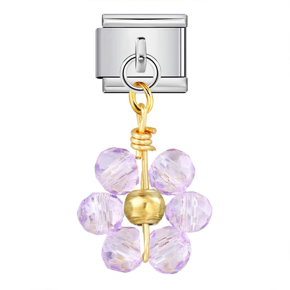 Wholesale Italian Charm Bracelet 9mm DIY  Crystal Bead Flower Pendant Creative Stainless Steel Composable Bracelet