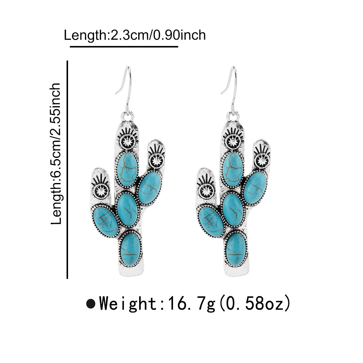 Wholesale  retro cactus carved old earrings cross-border western pine stone earrings earrings