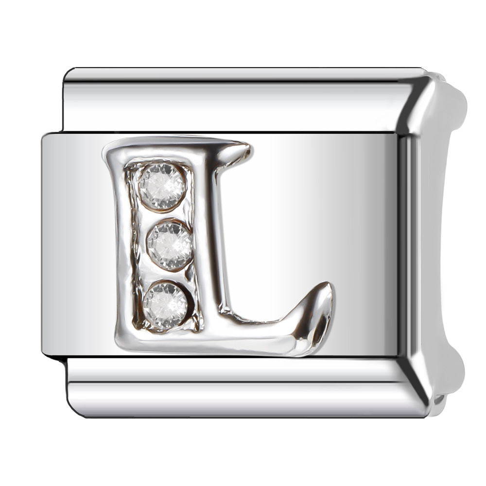 Wholesale Italian Charm Bracelet 9mm DIY Diamond English Letter   Creative Stainless Steel Composable Bracelet