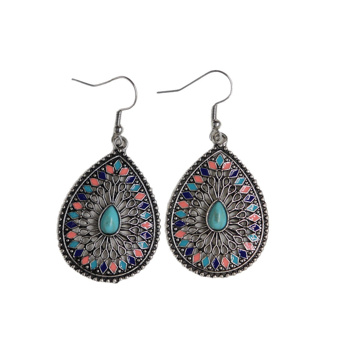 Wholesale Ethnic Style Alloy Drop Earrings with Imitation Turquoise – Trendy Beach Jewelry Accessory