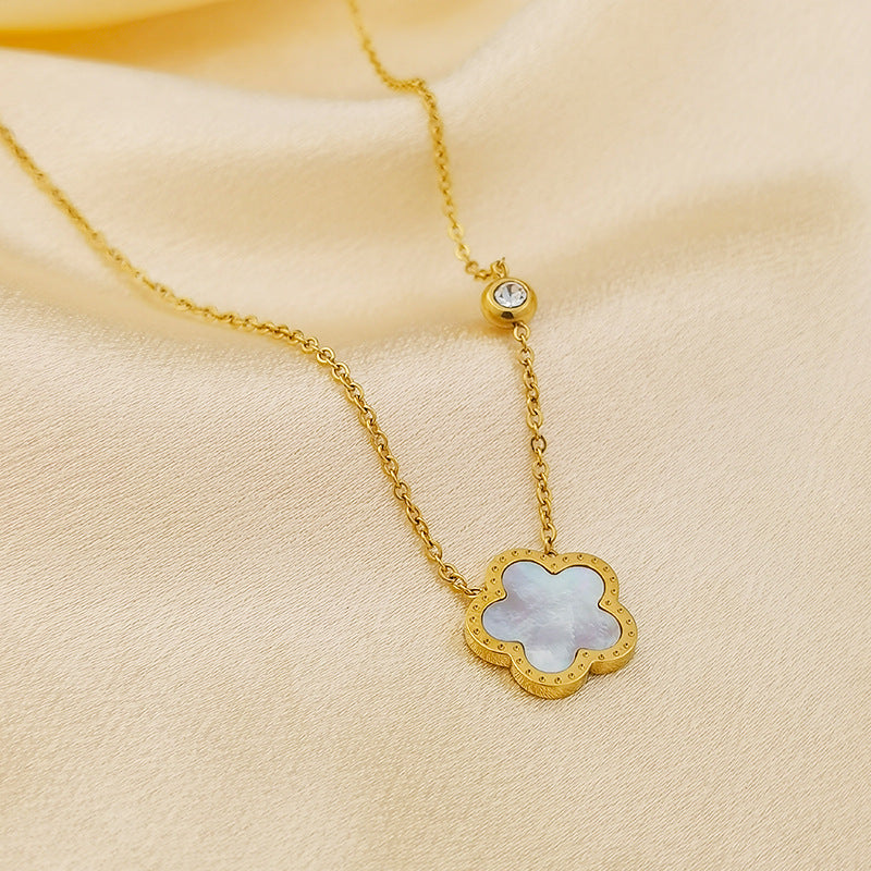 Wholesale Light Luxury Diamond Four-leaf CloverStainless Steel Necklaces ACC-NE-GuDi005