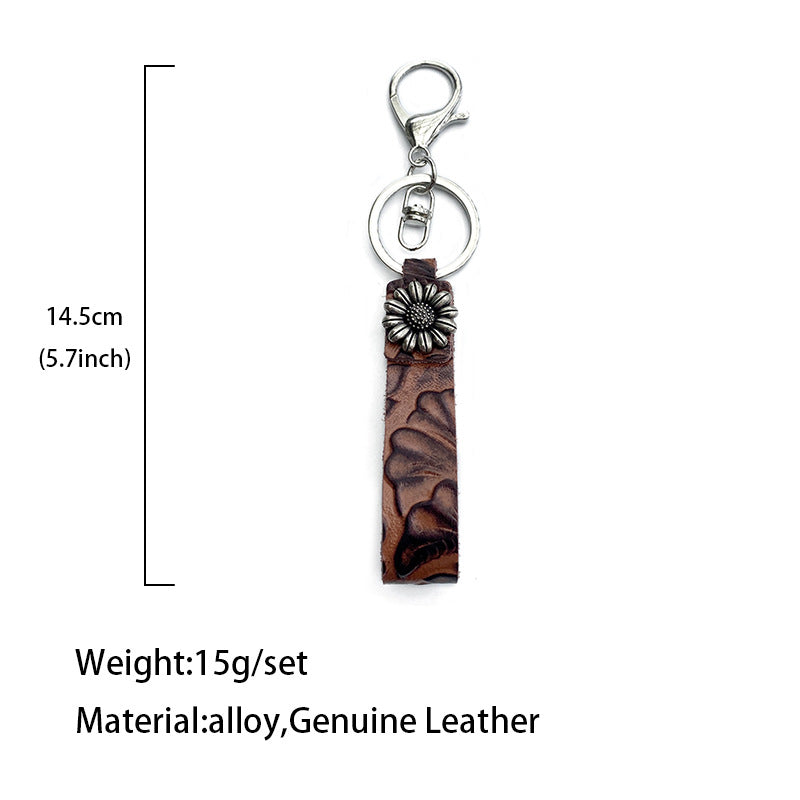 Wholesale Western Vintage Leather Keychain With Turquoise Accent Car Key Accessory And Gift