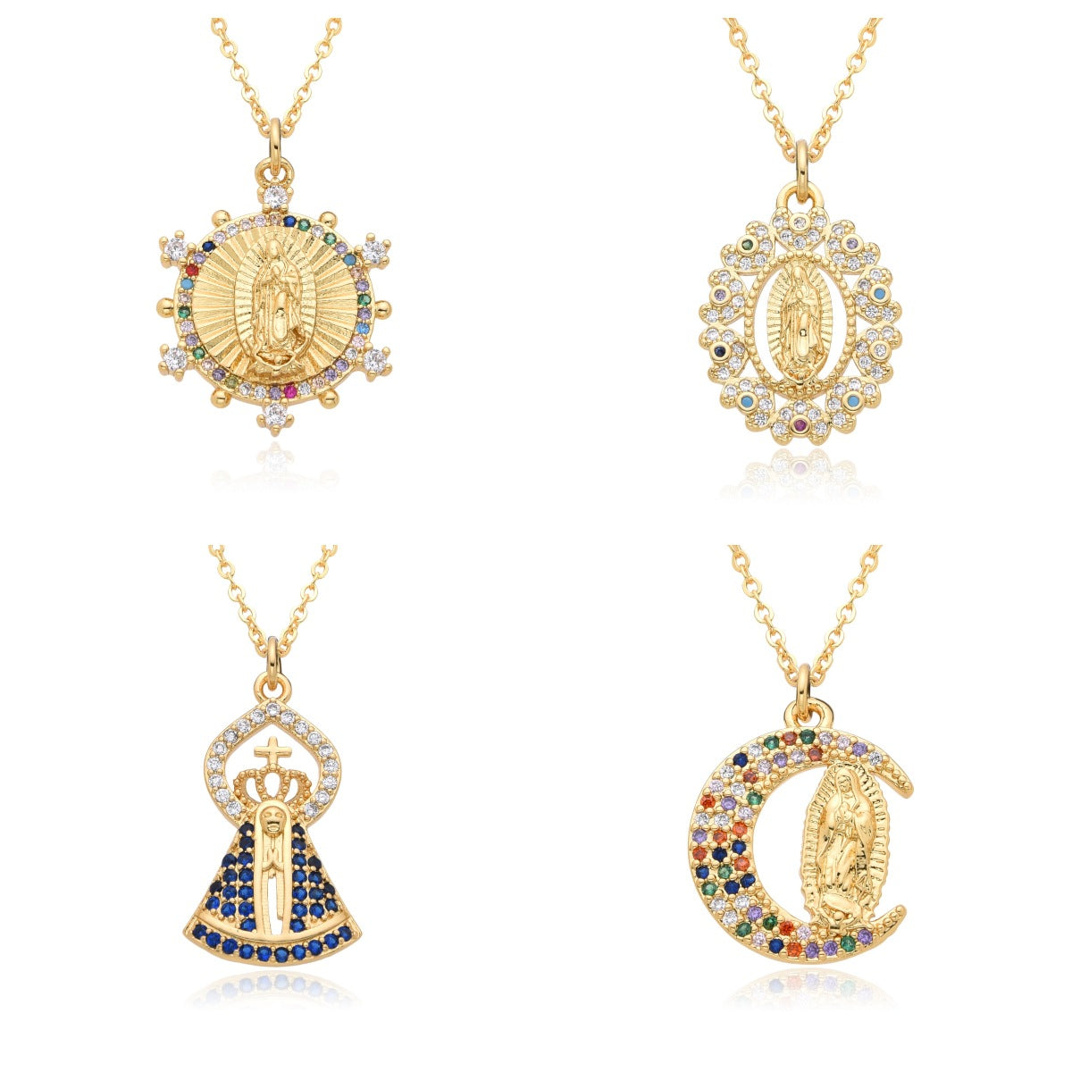 Wholesale zirconium inlaid necklace  gold plated Virgin Mary pendant necklace