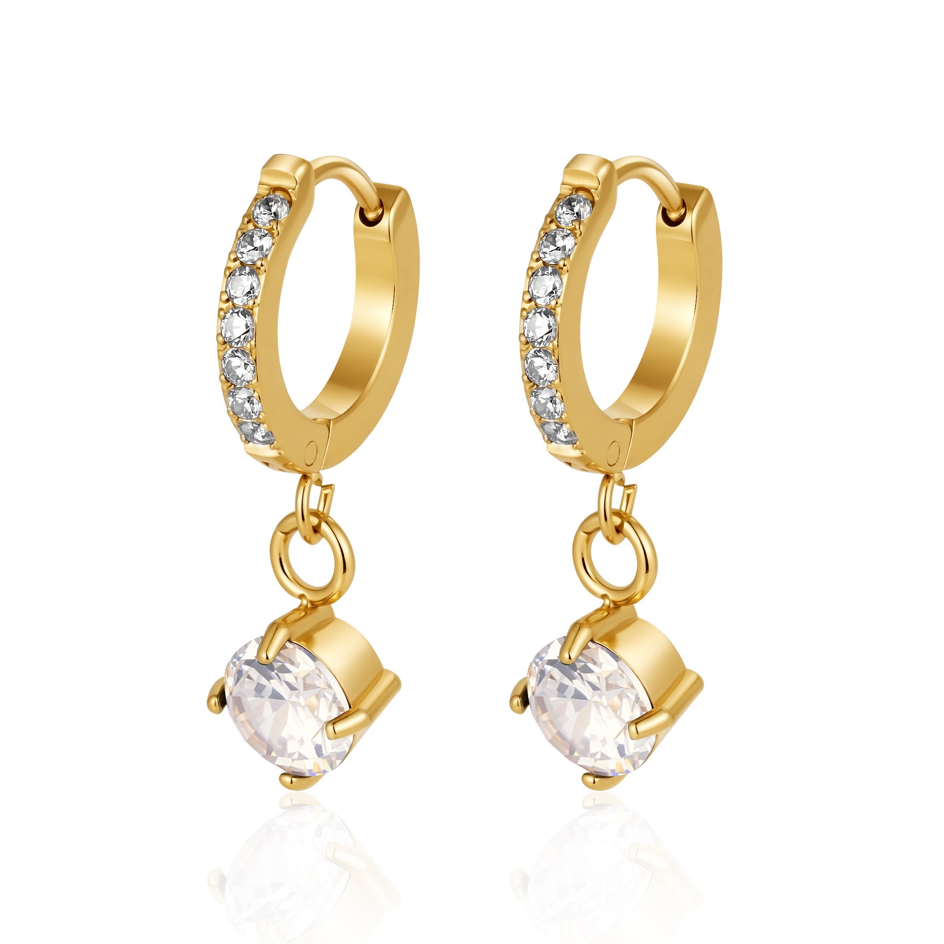 Wholesale Modern Round Zircon Pendant Earrings Stainless Steel Jewelry Accessory