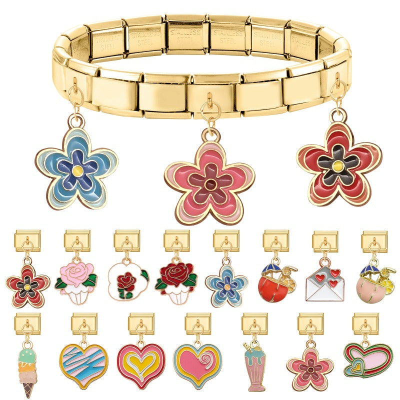 Wholesale Italian modular heart flower DIY bracelet pendant accessories