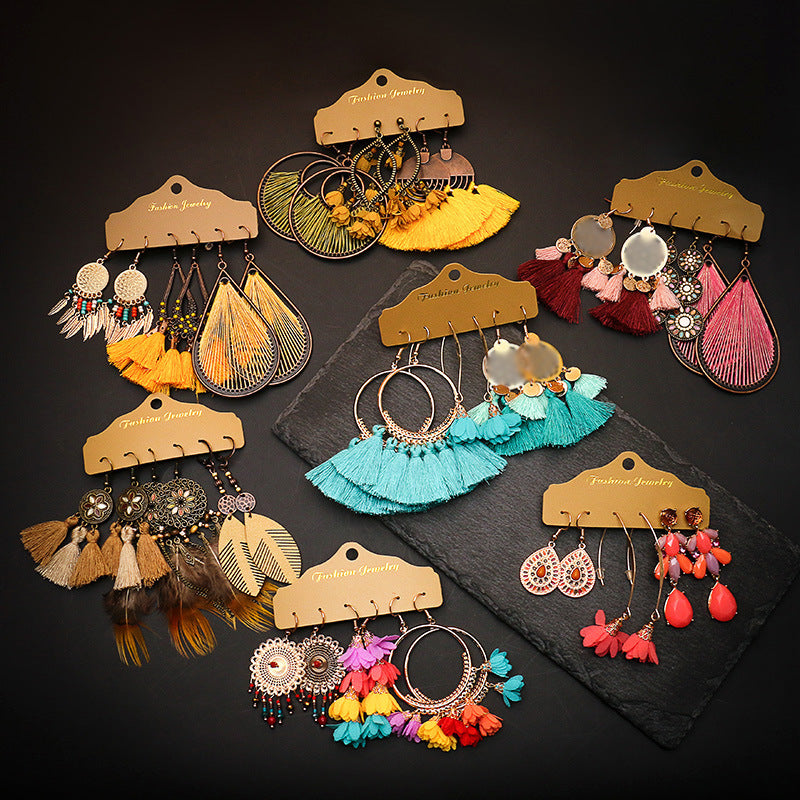 Wholesale Alloy Electroplated Bohemian Floral Earrings Set Women' s Fashion Accessory Gift