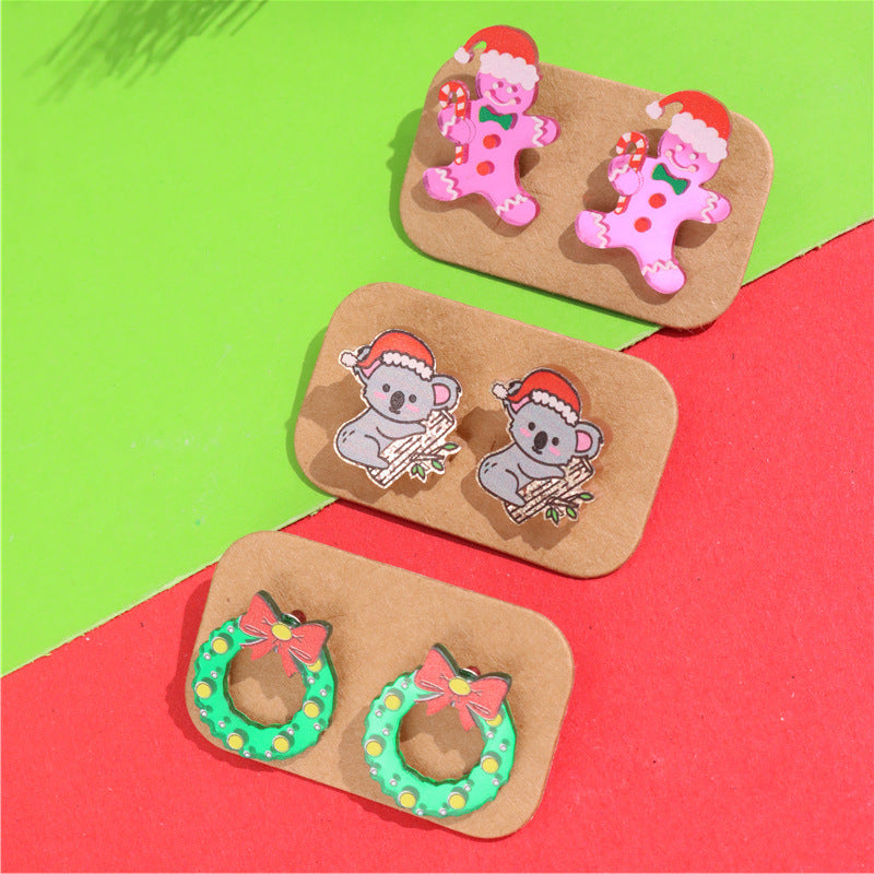 Wholesale Christmas Tree Rainbow Sloth Dinosaur Candy House Crystal Ball  Earrings