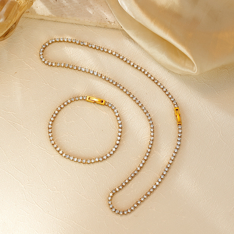 Wholesale Chic Gold Plated Stainless Steel Zircon Chain Necklace for Women Fashion Jewelry Gift