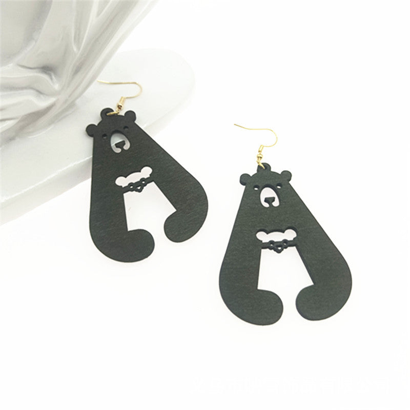 Wholesale Cute Cartoon Fun Bear Hug Earrings Wood Hollow Earrings ACC-ES-Yinx008