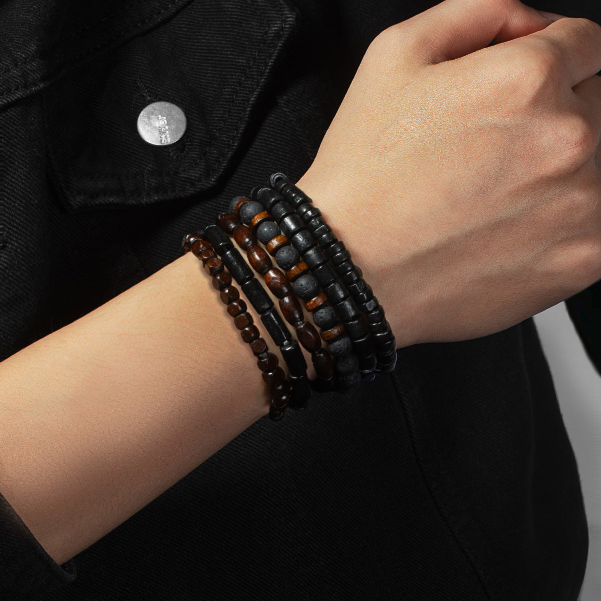 Wholesale Retro  Hand-woven Wood Coconut Shell Resin Beaded Elastic Bracelet