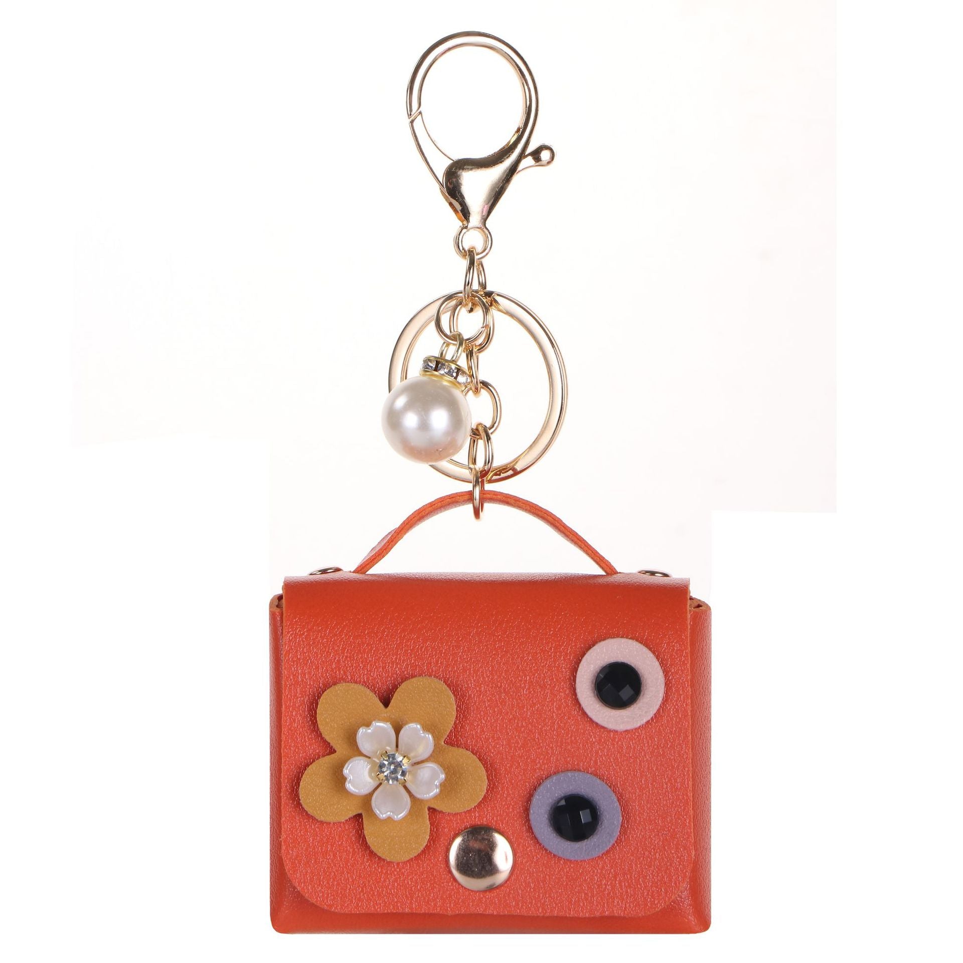 Wholesale  Leather Headphone Bag Shell Flower Diamond Pearl Bag Keychain