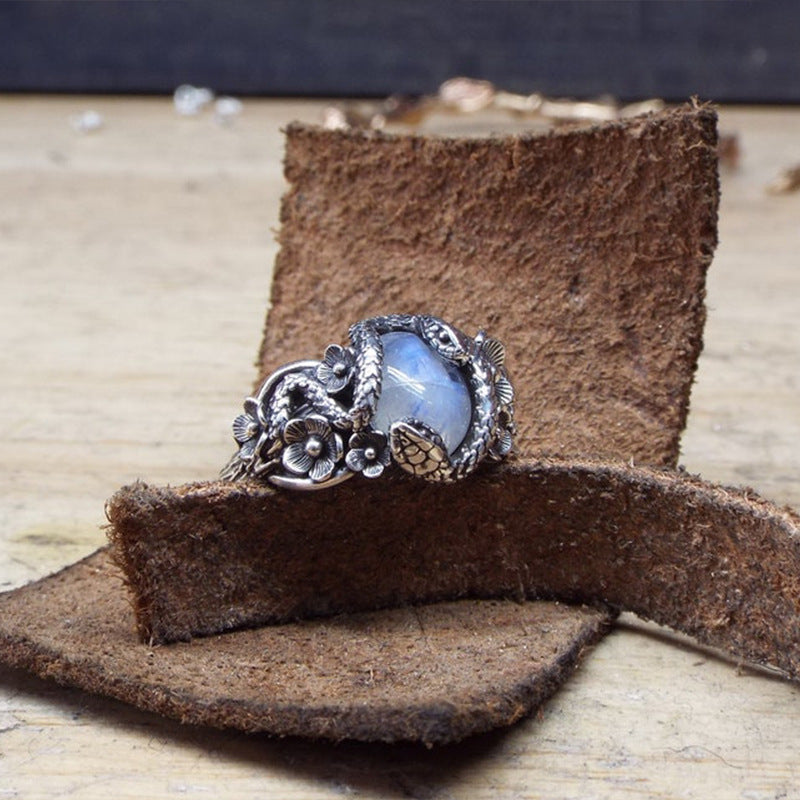 Wholesale Retro Punk Snake Flower Cat S Eye Ring Alloy Electroplated Unisex Jewelry Gift