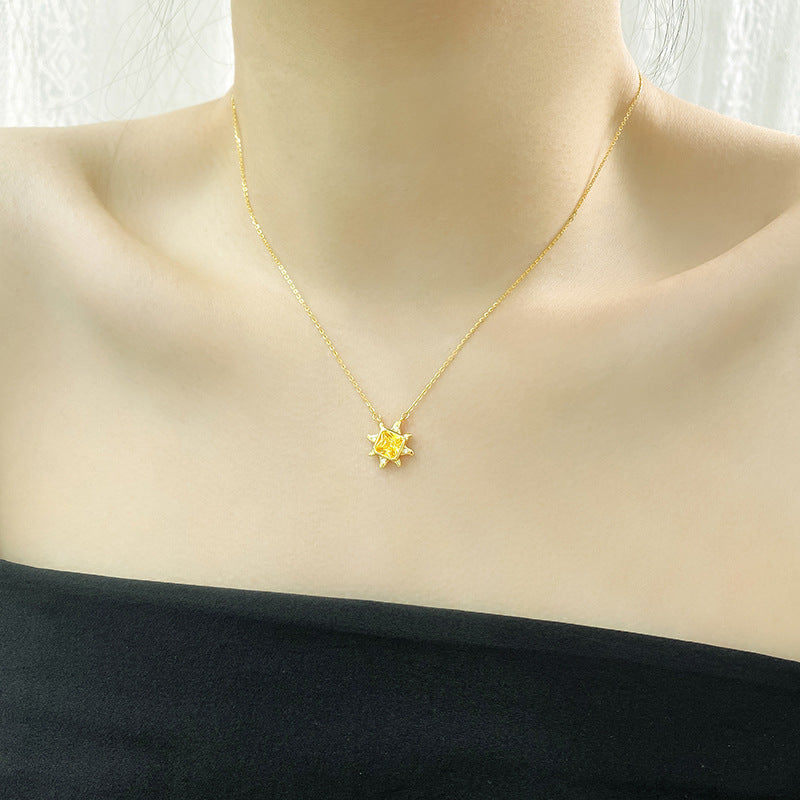 Wholesale Sunflower Pendant Necklace  S925 Sterling Silver Zirconia Dainty Necklaces