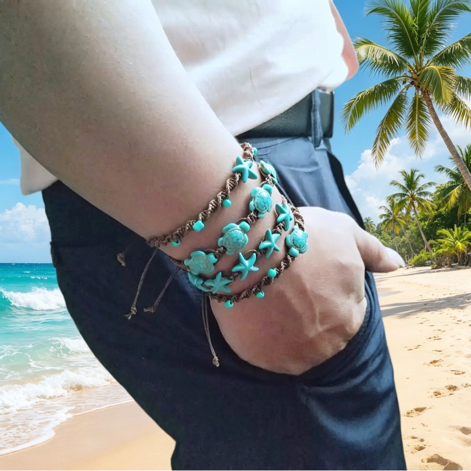 Wholesale Handmade Beach Vacation Style Turtle Cord Bracelet Adjustable Unisex Couple Jewelry Fashion Accessory