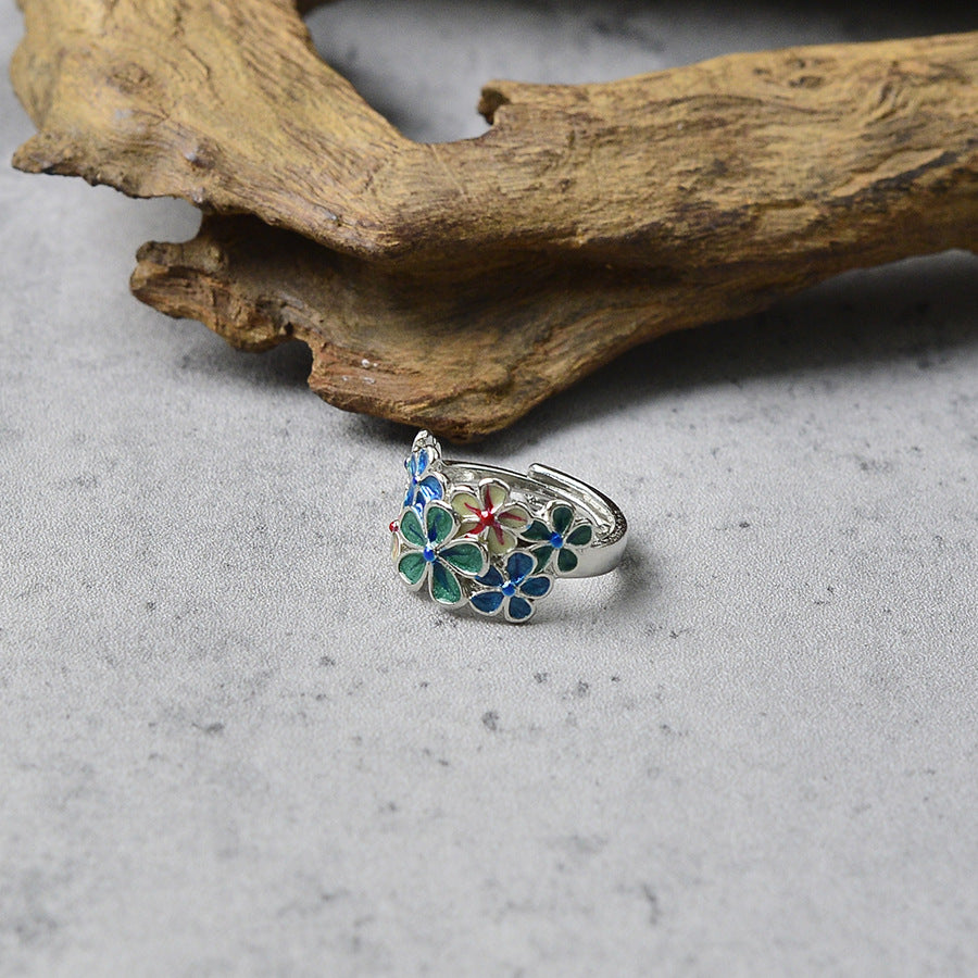 Wholesale  Retro Enamel Colorful Flower Opening Adjustable Ring