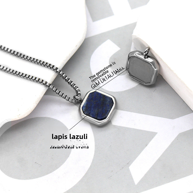 Wholesale Geometric Lapis Lazuli Titanium Steel Necklace