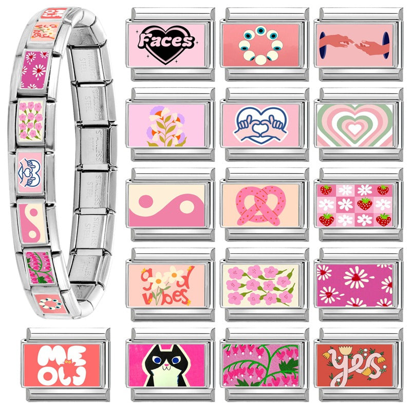 Wholesale 9mm Italian Charm Starter Bracelets DIY square Single Section Creative Stainless Steel Composable Bracelet