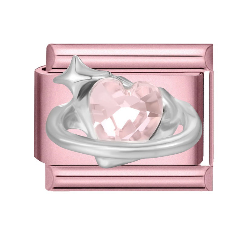 Wholesale Little Fresh Modular Bracelet with Pink Zircon Charms Stainless Steel Jewelry Accessory for Boutique Resale