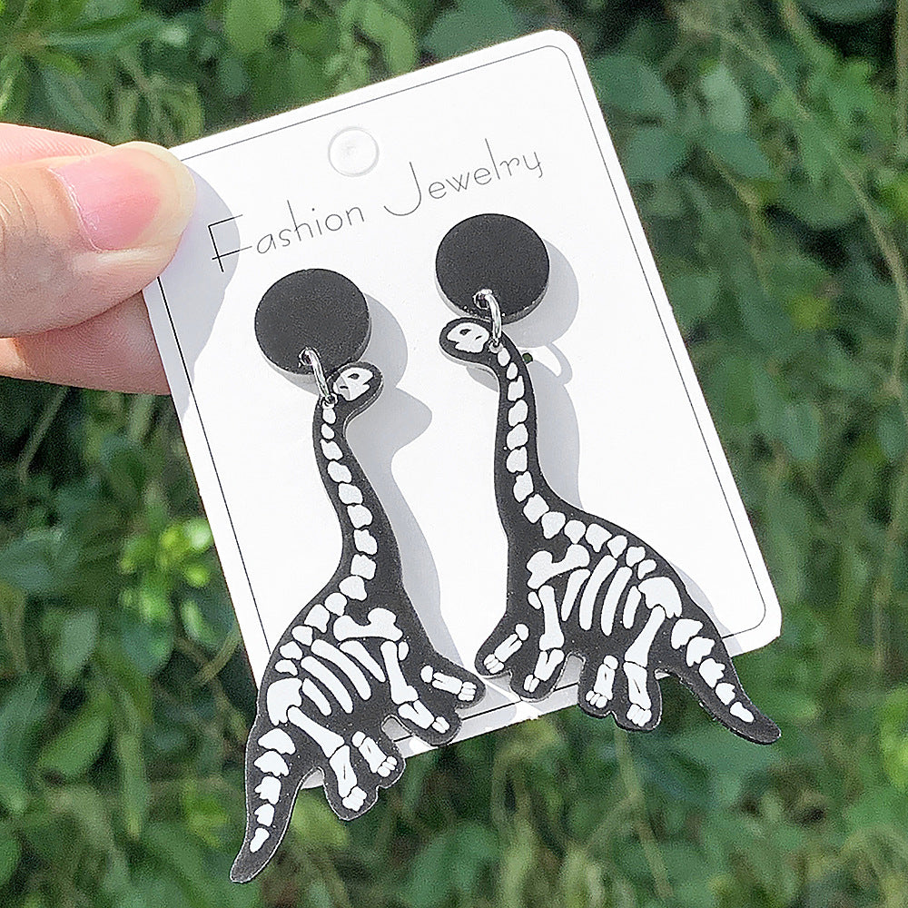 Wholesale Acrylic Black and White Dinosaur Earrings