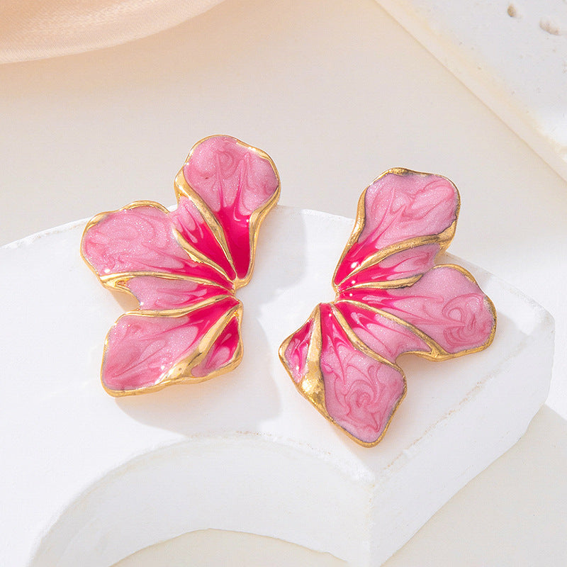 Wholesale Floral Leaf Drip Glaze Alloy Earrings,  Trendy Fashion Accessory for Party or Boutique Resale