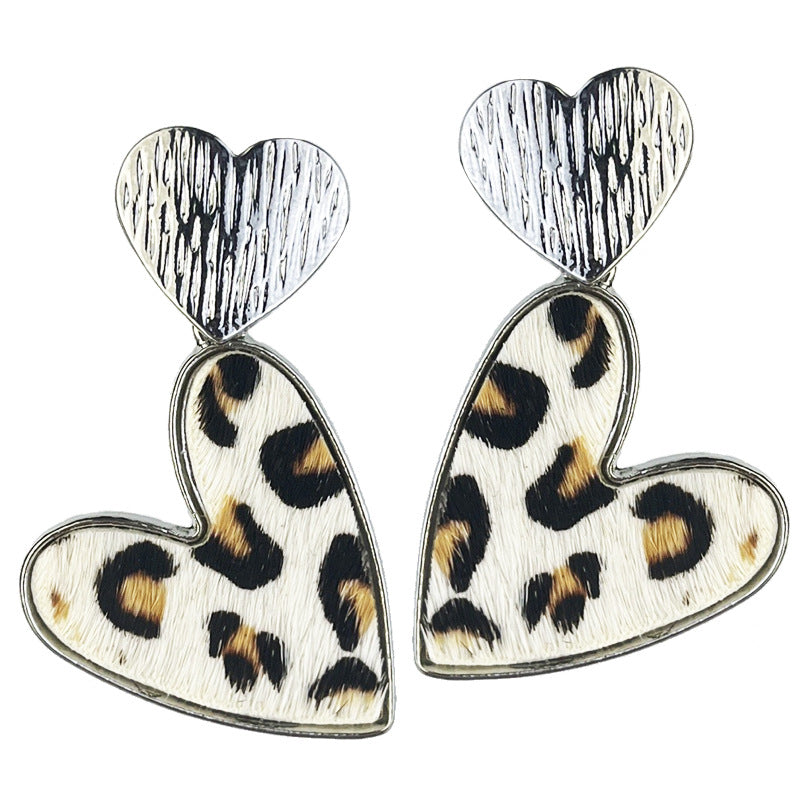 Wholesale 2 Pairs/pack Metal Love Heart Western Style Cow Print Leopard Print Alloy Earrings ACC-ES-HY136