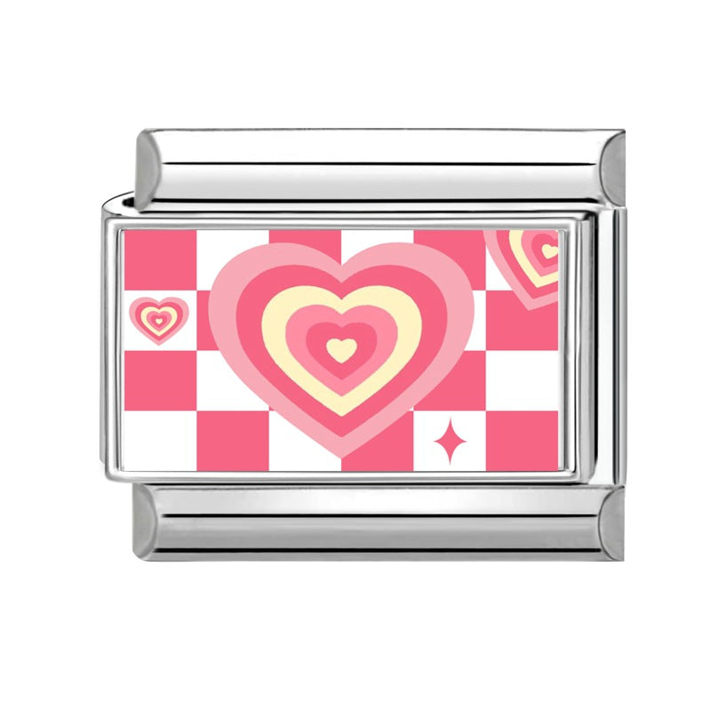 Wholesale Hearts and Love Italian Charms pink series  DIY  Single Section Creative Stainless Steel Composable Bracelet