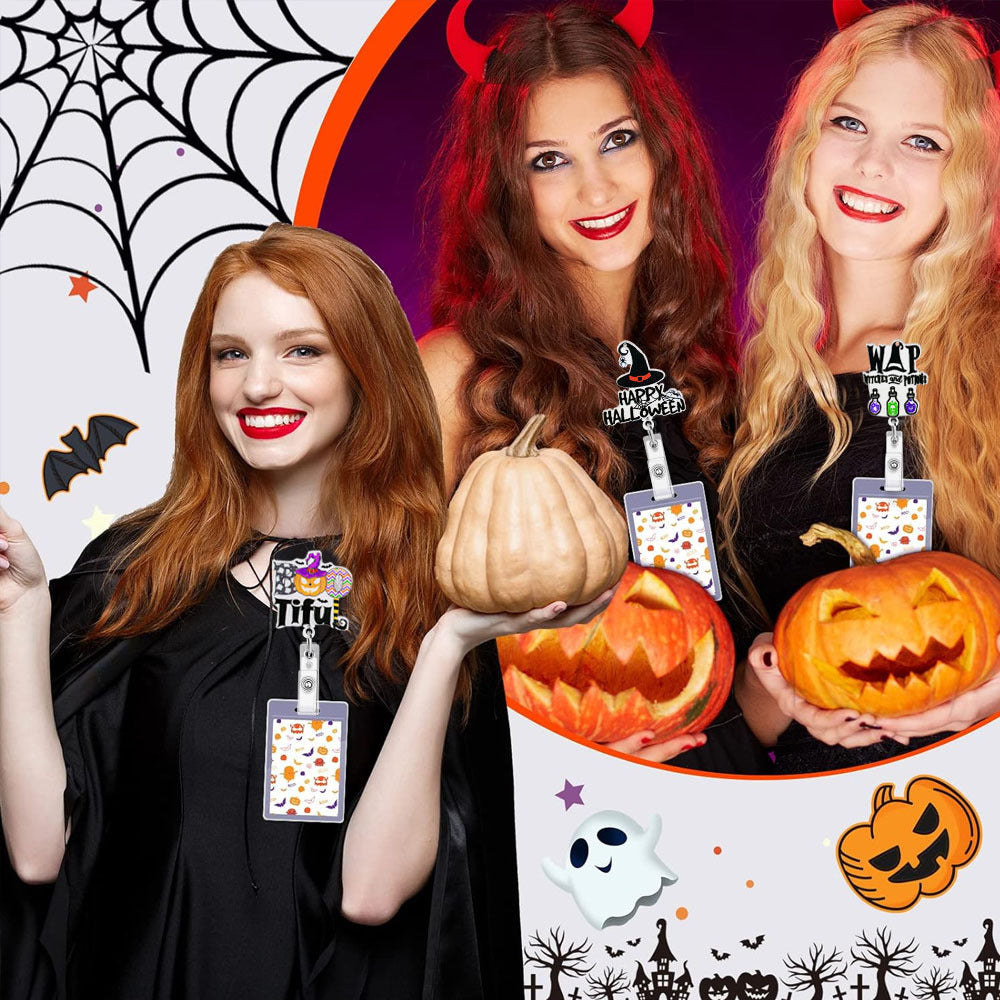 Wholesale Halloween Acrylic Printed Colorful Pumpkin Bat Easy Pull Badge Reels Keychains ACC-KC-XinDing005