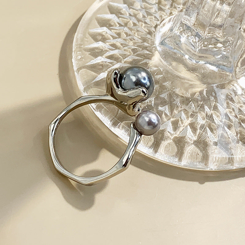 Wholesale S925 Sterling Silver Adjustable Open Ring Irregular Pearl Fashion Ring