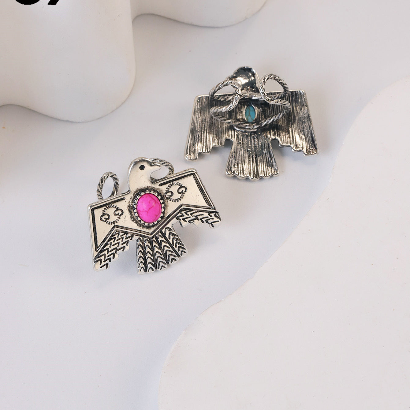 Wholesale Zinc Alloy Inlay Flower Ring Set Retro Ethnic Style Fashion Accessory for Women Gift