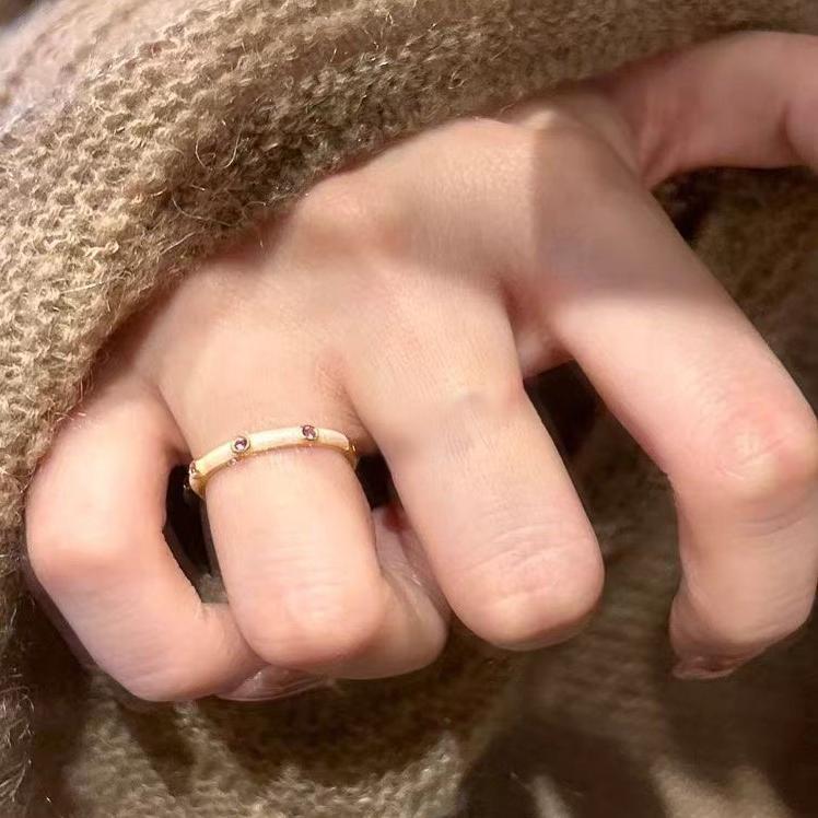Wholesale Macaron-Colored Dopamine Retro Zircon Enamel Ring French Style Stackable Index Finger Ring for Women