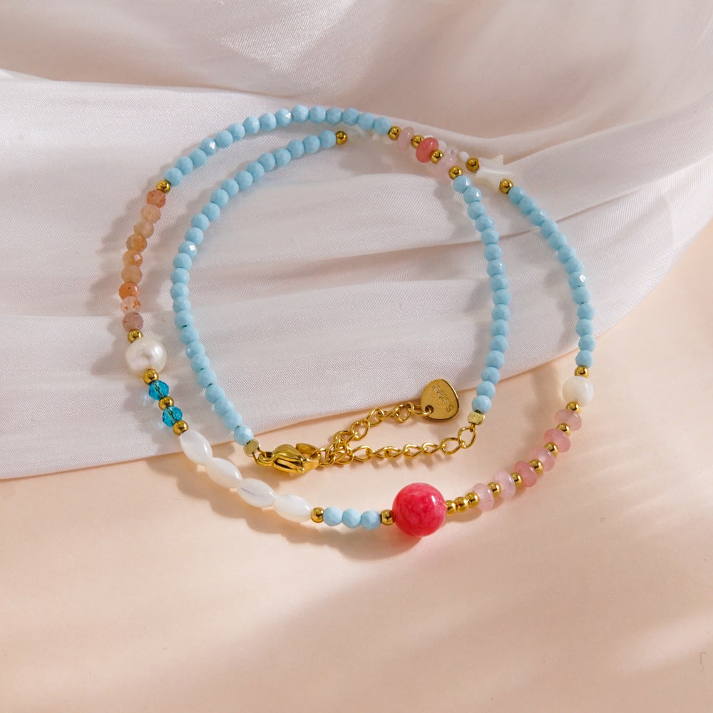 Wholesale  light luxury gorgeous fresh water pearl crystal natural stone shell stainless steel beaded necklace