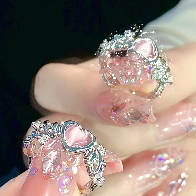 Wholesale Pink Diamond Love Ring Adjustable Women' s Fashion Jewelry Gift