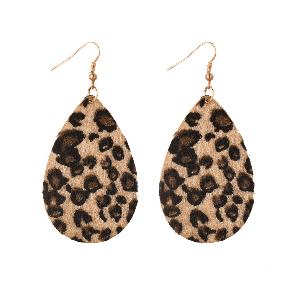 Wholesale Faux Leather Earrings Leopard Print Hollow Drops ACC-ES-Yeb001