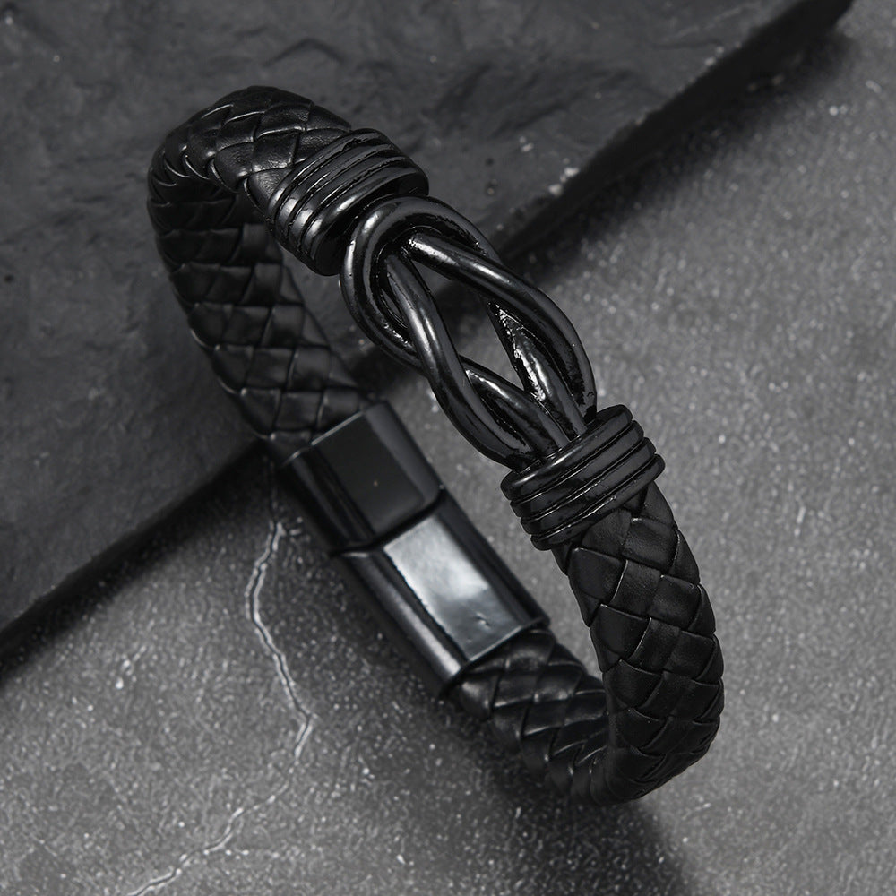 Wholesale Men' s Magnetic Buckle Bracelet Hand-In-Hand Braided Leather Bracelet