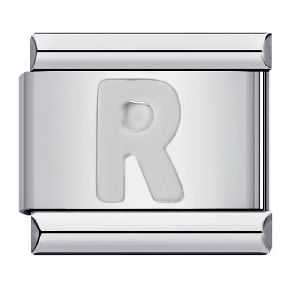 Wholesale Italian Charm Bracelet 9mm DIY Splicing Removable Silver Concave Letters Stainless Steel Composable Bracelet